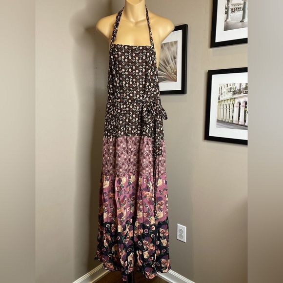 $938 free people anna sui silk butterfly meadows apron maxi dress like new - Picture 7 of 8